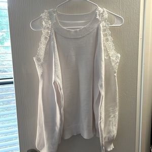 White cutout shoulder top